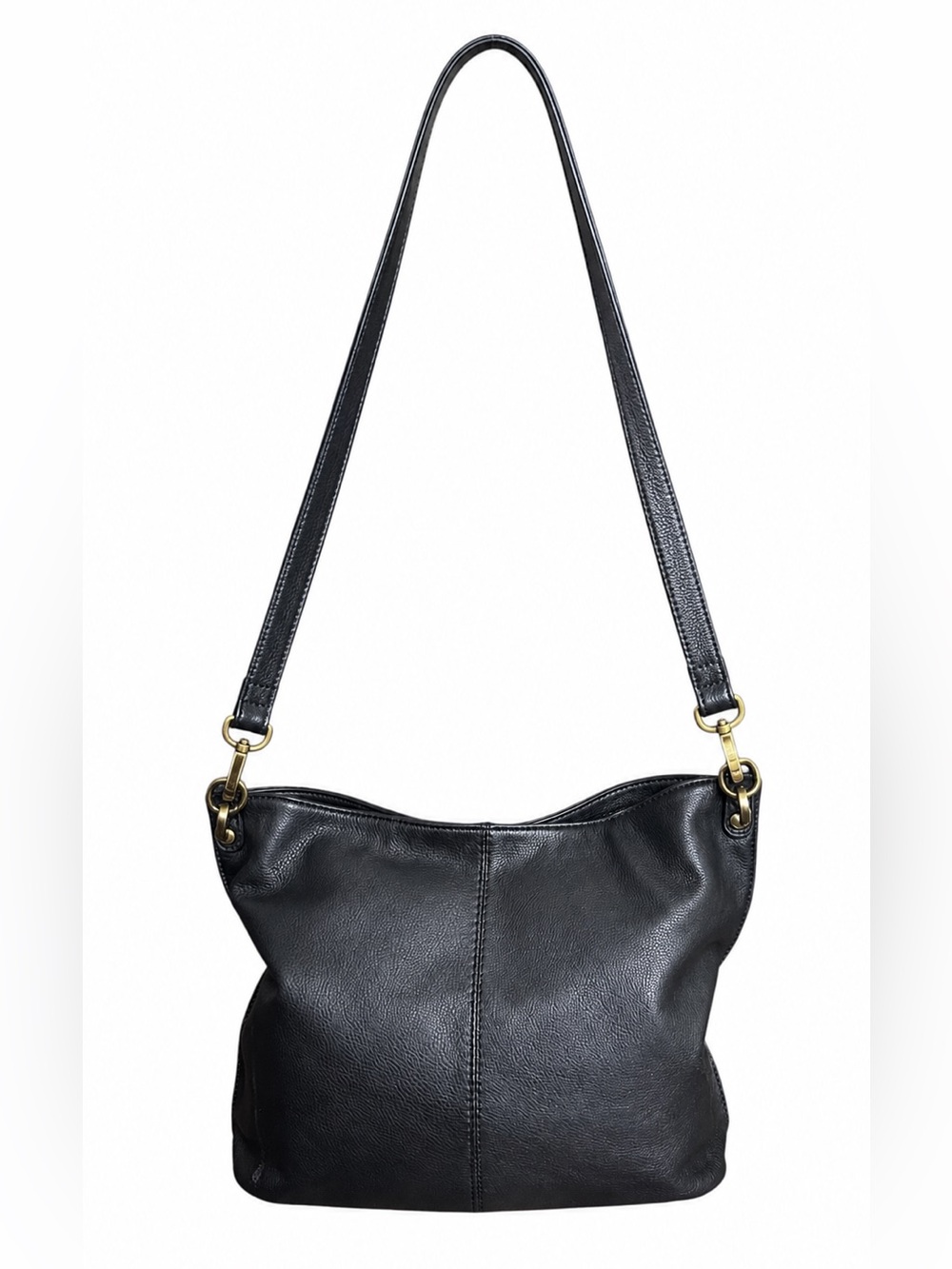 HOBO International Pier Black Leather Crossbody Shoulder Bag Brass Hardware EUC